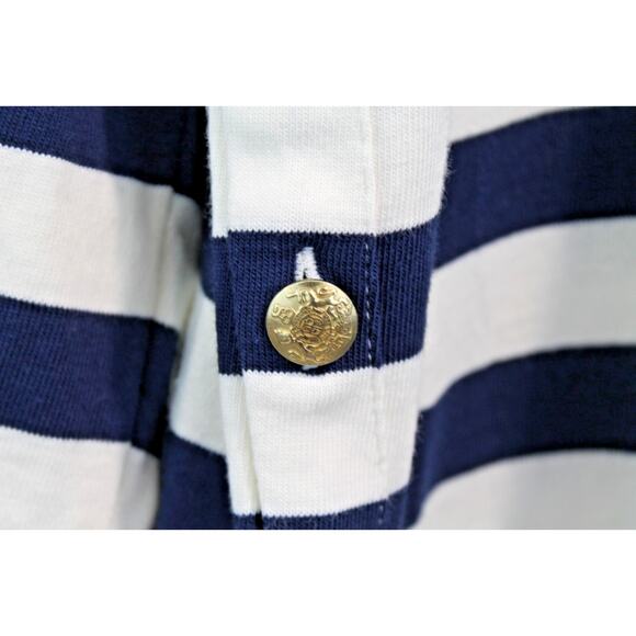 J Crew Nautical Top Womens size M Navy Blue Striped Gold Buttons on Side Hem - Picture 4 of 7